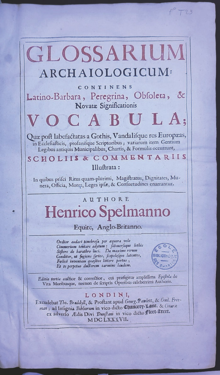 Page de titre du Glossarium archaiologicum