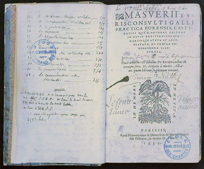 Page de titre annotée de la Practica forensis