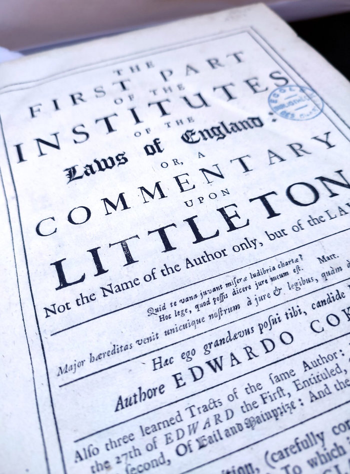 Page de titre d'Institutes of the Lawes of England