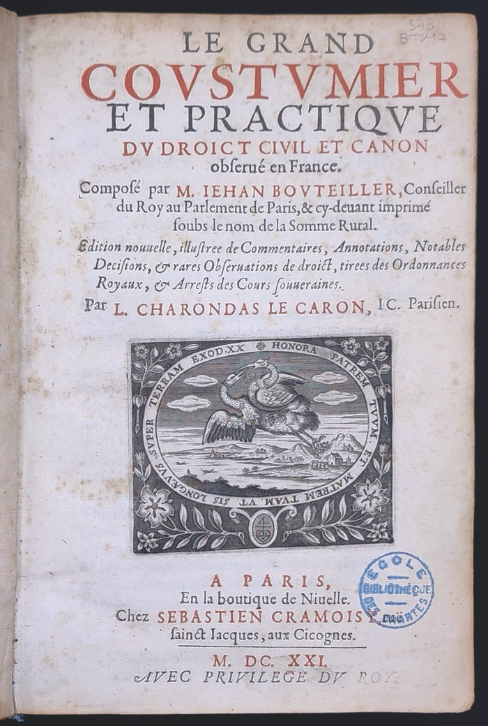 Page de titre du Grand Coustumier